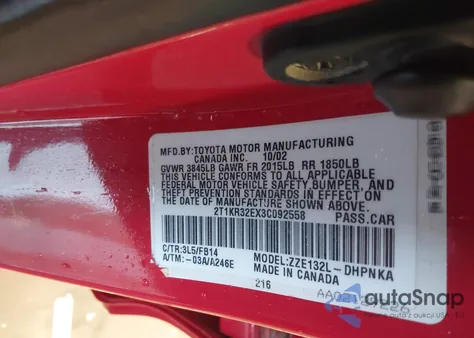 2003 Toyota Matrix Xr from USA, damaged, VIN 2T1KR32EX3C092558